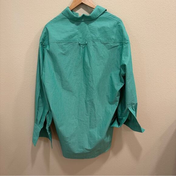 Nomia Green Striped Cotton Oversized Boyfriend Top 10 - Picture 9 of 15